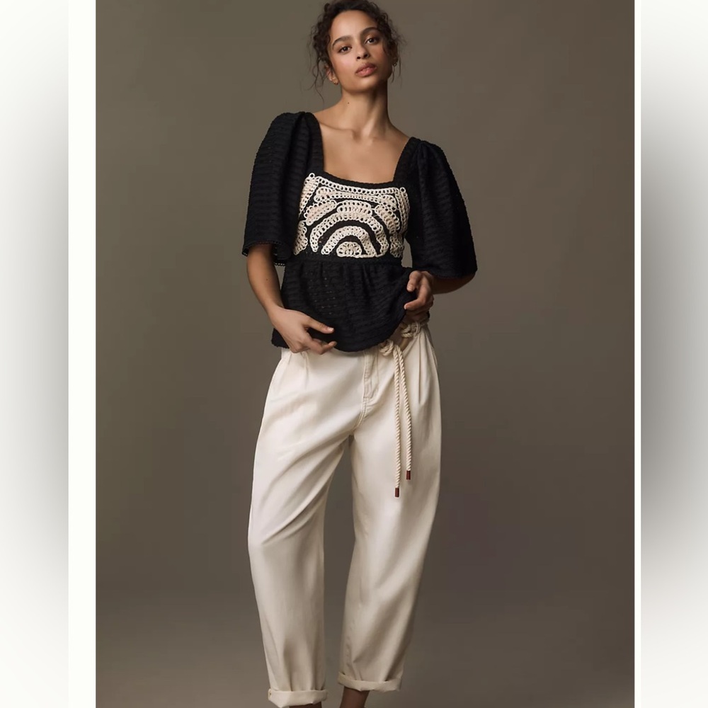 NWT ANTHROPOLOGIE SARAH HANN FLUTTER SLEEVE TOP XXS/XS